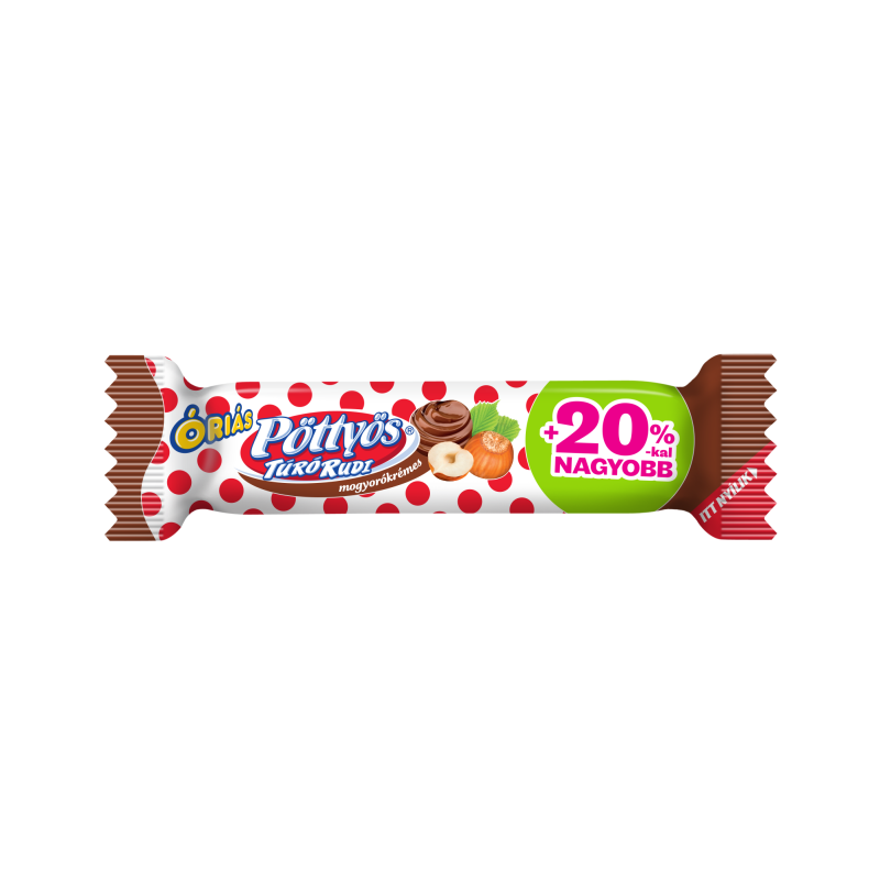 Pöttyös Óriás Túró Rudi 51 g +20%, étbevonóval, mogyorókrémes