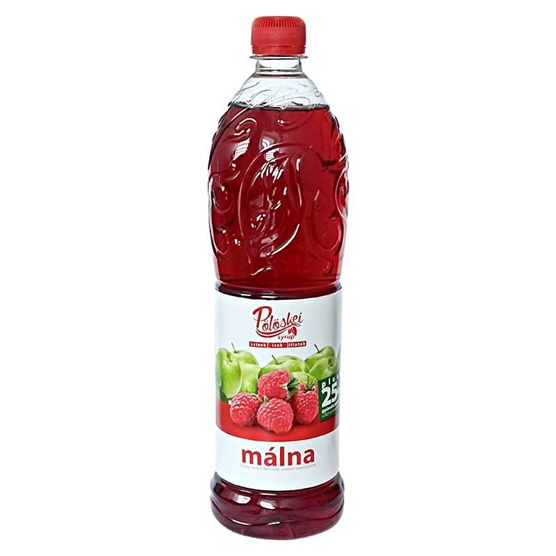 Pölöskei Syrup málna ízű szörp 1 l cukorral és édesítőszerrel